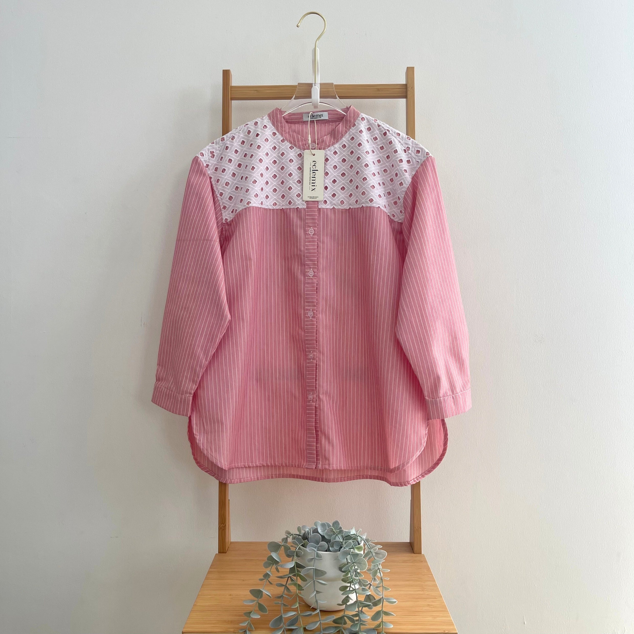 Image of Eclemix Top Suji | Atasan Wanita Kemeja Kancing Daily Shirt Motif Stripes
